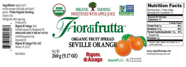 Rigoni di Asiago Fior di Frutta Seville Orange Preserve 9.17 oz - back label ingredients