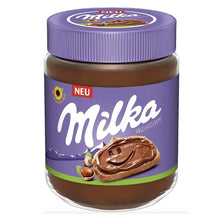 Milka hazelnut spread in purple jar with smiley toast, premium imported snack