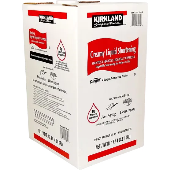 Kirkland Signature Creamy Liquid Shortening 17.4 L - bulk box label