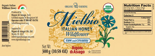 Rigoni di Asiago Mielbio Raw Wildflower Honey 10.58 oz - back label details