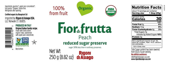 Rigoni di Asiago Fior di Frutta Peach Preserve 8.82 oz - back label ingredients
