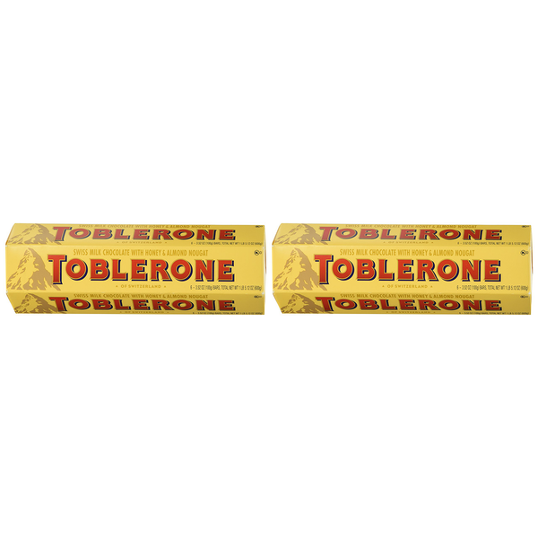 Toblerone Swiss milk chocolate with honey and Almond Nougat - 2 packs of 6 bars