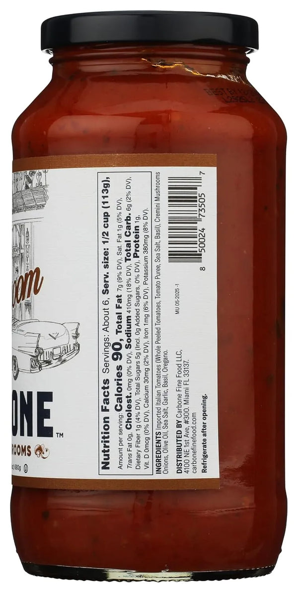 Carbone Mushroom Marinara Pasta Sauce 24oz - ingredients label back