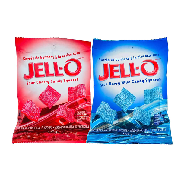 Jell-O Sour Chewy Cherry & Berry Blue Candy Squares (2 Pack)