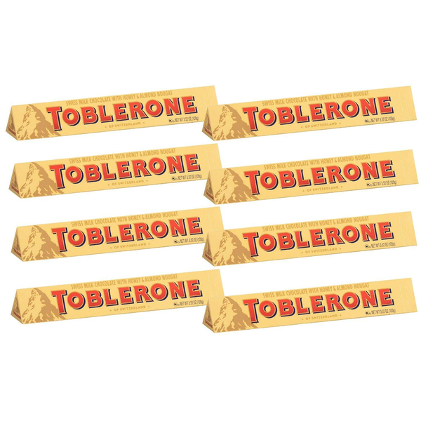Toblerone Swiss Milk Chocolate with Honey and Almond Nougat, 100 gram/3.52 Ounce (Pack of 8)