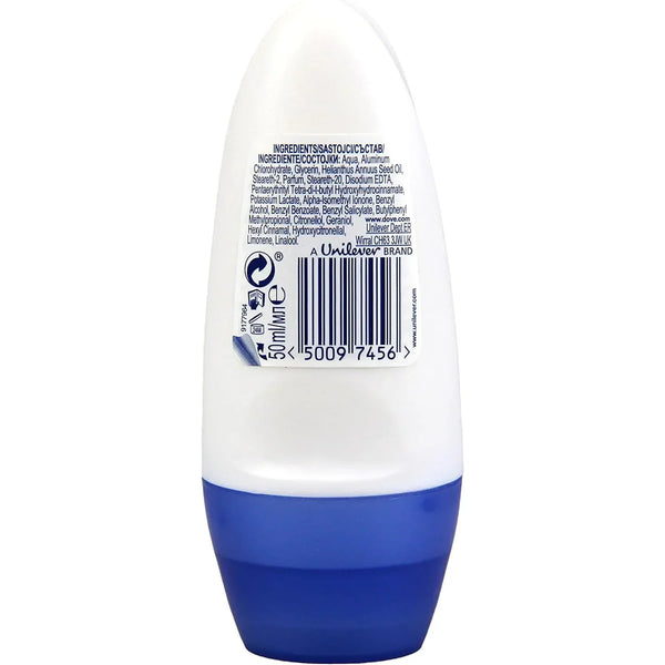 Dove Original Anti-Perspirant Roll-On 1.69 fl oz (50 mL) - back label with ingredients list