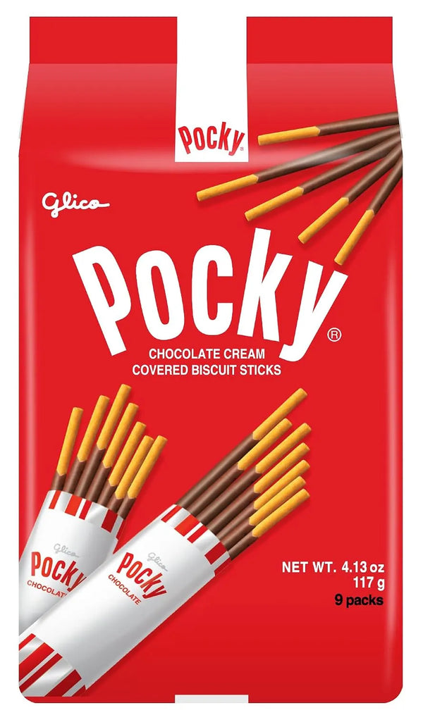 Glico Pocky Chocolate Cream Covered Biscuit Sticks, 9 Packs, 4.13 oz (117g)