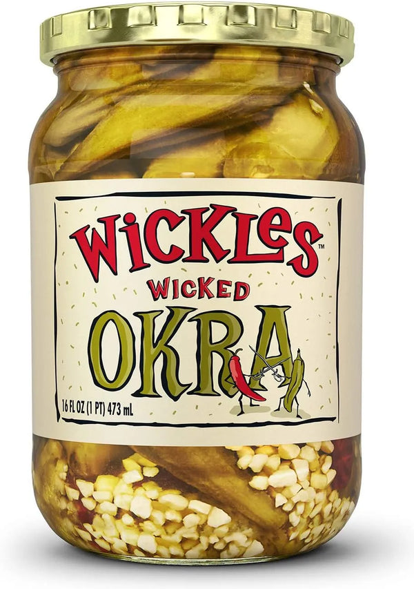 Wickles Wicked Okra 16 fl oz - sweet spicy pickled okra jar