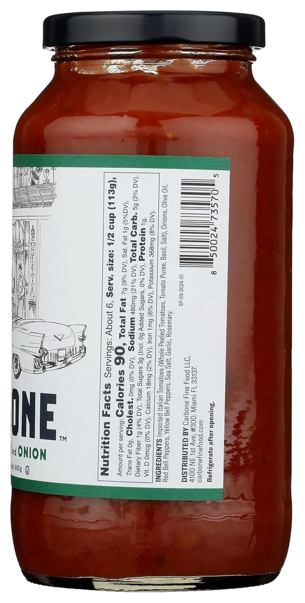 Carbone Sweet Pepper and Onion Pasta Sauce 24oz - ingredients label back