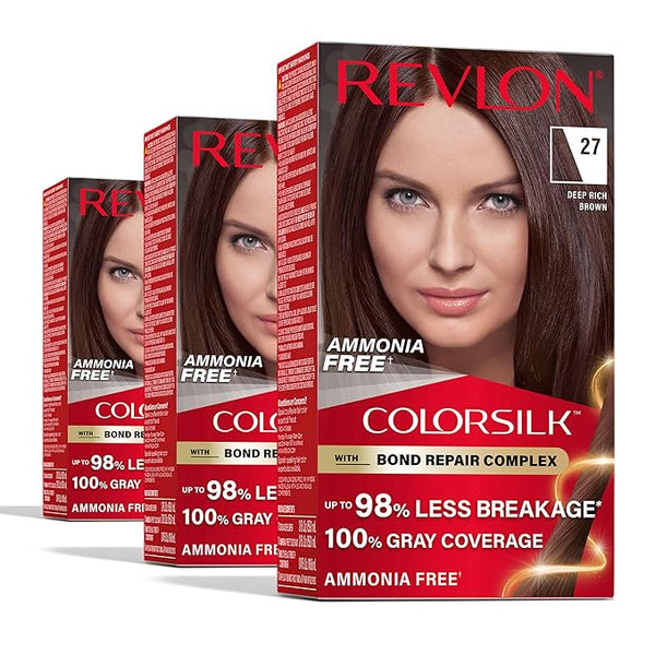 Revlon ColorSilk Beautiful Color #27 Deep Rich Brown, Permanent Hair Dye, Ammonia Free
