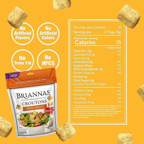 Briannas Sweet Onion Croutons, Crispy Baked Salad Topping with Savory Flavor, 5 oz - Real Prime Deals