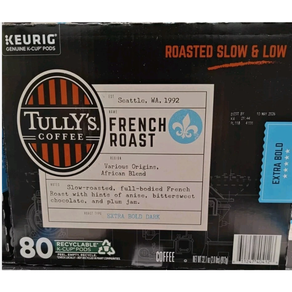 Tully’s French Roast Dark Roast Coffee K-Cups – 80 Count | Bold, Smoky Flavor | Keurig Compatible Pods
