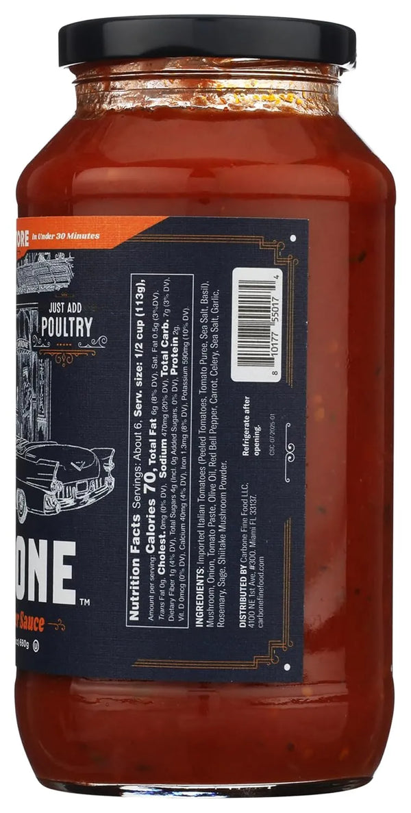 Carbone Cacciatore Simmer Sauce 24oz - ingredients back label