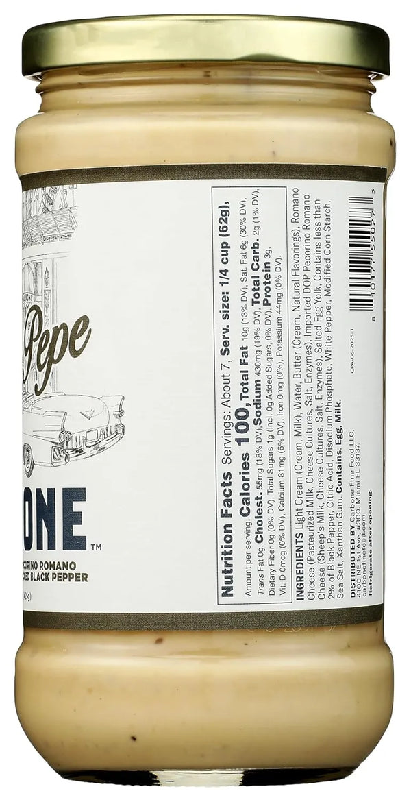 Carbone Cacio e Pepe Alfredo Sauce 15oz - ingredients back label