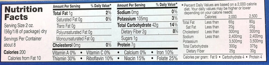 Ronzoni Vermicelli No. 10 Pasta 1 lb - box back nutrition facts