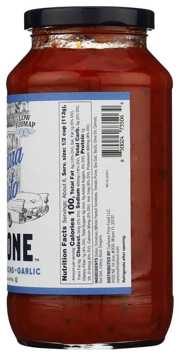 Carbone Marinara Delicato Pasta Sauce 24oz - ingredients label back