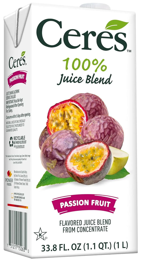 Ceres Passion Fruit 100% Juice Blend, No Sugar Added, Rich in Vitamin C, 33.8 fl oz (1 L)