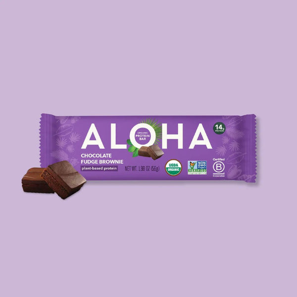 ALOHA Chocolate Fudge Brownie Organic Protein Bar front package