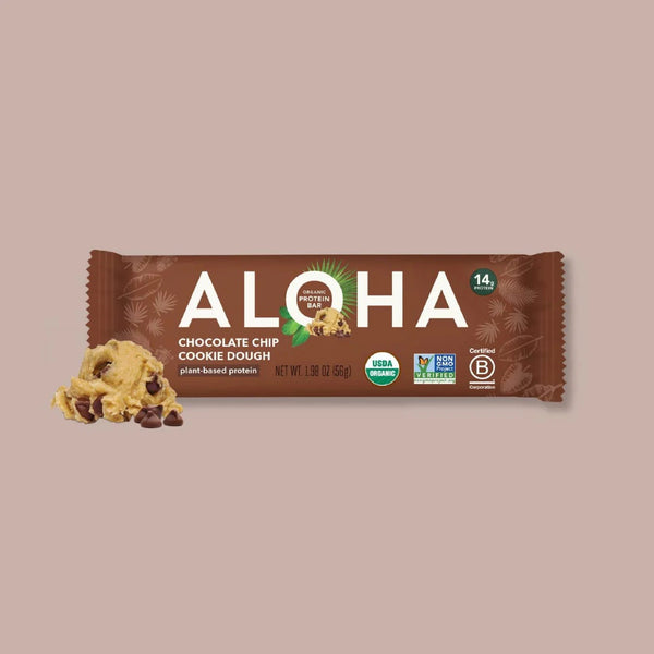 ALOHA Chocolate Chip Cookie Dough Organic Protein Bar, single bar front