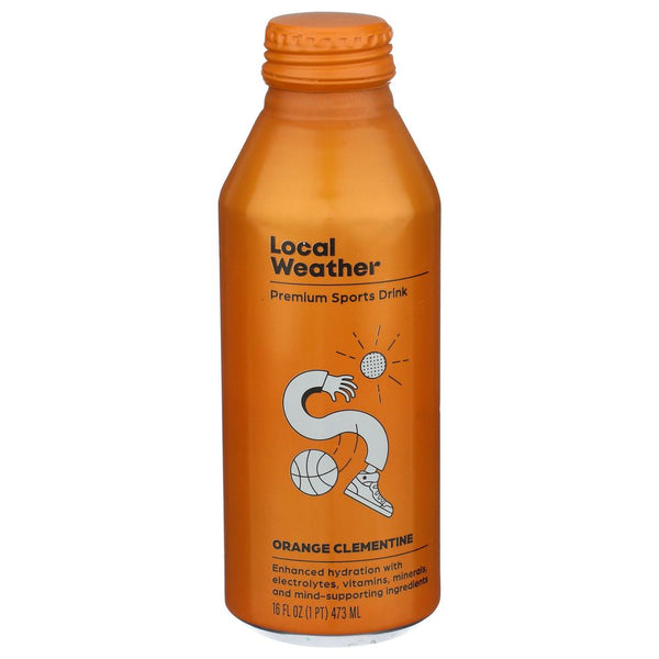 Local Weather Orange Clementine Premium Sports Drink in a 16 fl oz orange bottle