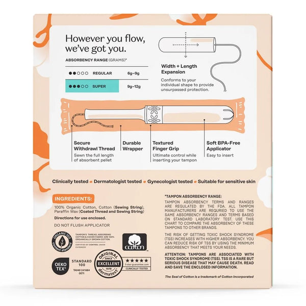 The Honey Pot Company Super Tampons 18 Count - BPA-free plastic applicator