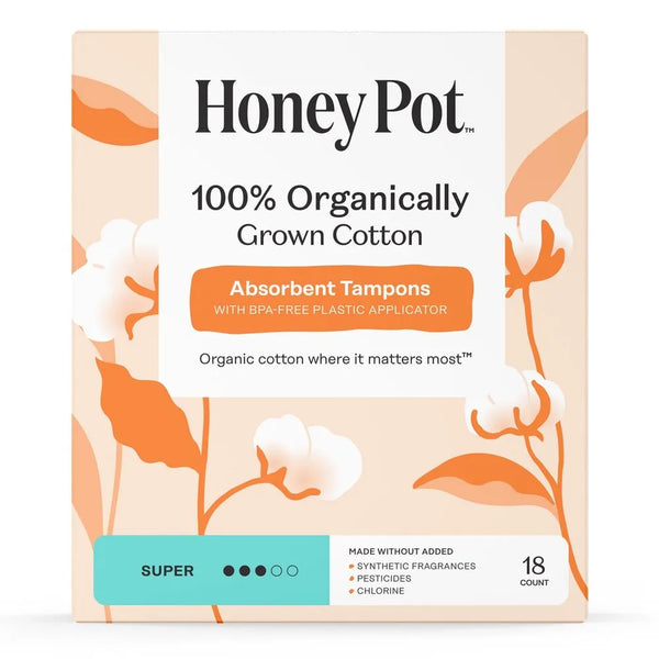 The Honey Pot Company Super Tampons 18 Count - front of box
