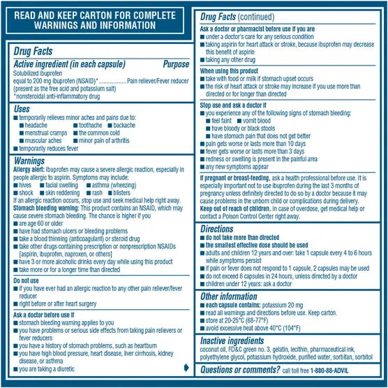 Advil Liqui-Gels Ibuprofen 200 mg 2 x 120 Count - 240 capsules pack