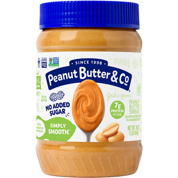 Peanut Butter & Co. Simply Smooth Peanut Butter 16 oz - no added sugar creamy peanut butter jar