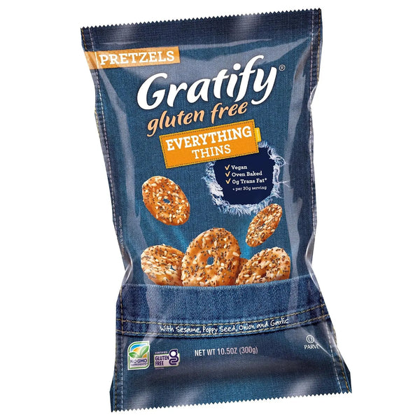 Gratify Gluten Free Pretzels Everything Thins 10.5oz - bag front label