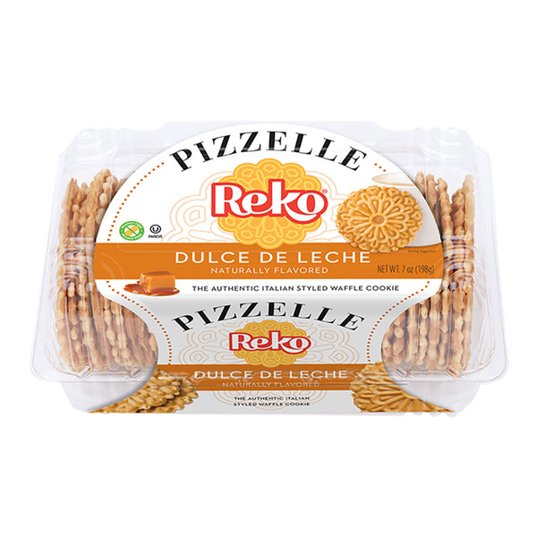 Reko Dulce de Leche Pizzelle Italian Waffle Cookies 7 oz clamshell package
