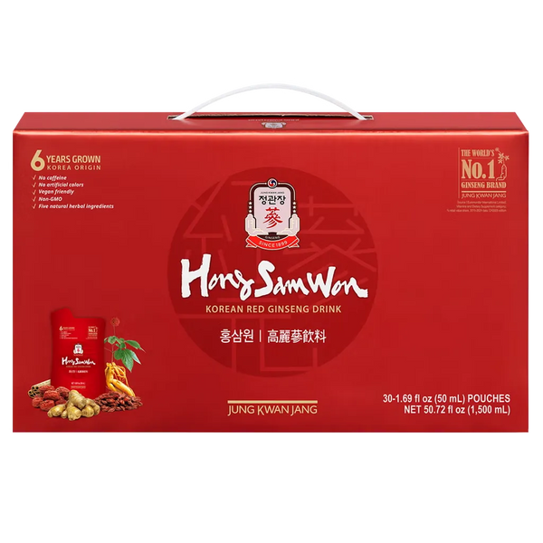 Jung Kwan Jang Hong Sam Won Korean Red Ginseng Drink 30 Pouches 50.72 fl oz - gift box
