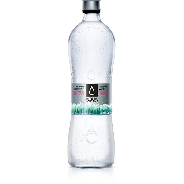 Aqua Carpatica natural sparkling mineral water bottle, 750ml, from Carpathian Mountains, nitrate-free
