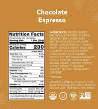ALOHA Chocolate Espresso Protein Bar lifestyle image with coffee beans and cocoa nibs