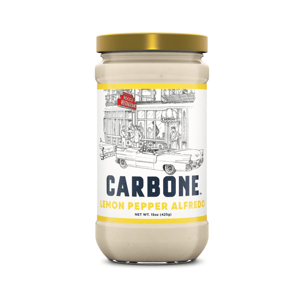Carbone Lemon Pepper Alfredo Sauce 15oz - jar front label