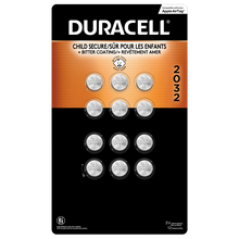Pack of Duracell batteries with child secure feature on a black and orange background