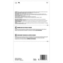 The back of a DHCQ brand product package, featuring extensive bilingual English and French safety instructions, warnings, and a barcode on a white background.