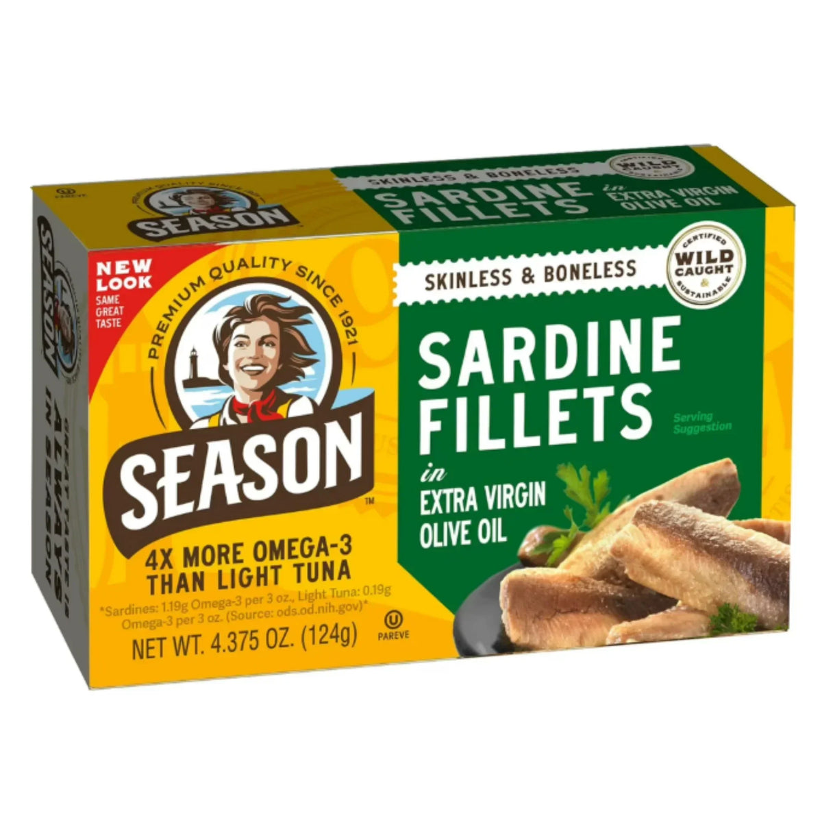 Season Sardines in Extra Virgin Olive Oil, Wild Caught, 4.37 oz Tins (6-Pack) – High Protein, Keto Friendly, Kosher - Real Prime Deals
