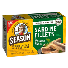 Season Sardines in Extra Virgin Olive Oil, Wild Caught, 4.37 oz Tins (6-Pack) – High Protein, Keto Friendly, Kosher