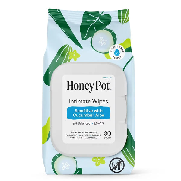 The Honey Pot Company Intimate Wipes Cucumber Aloe 30 Count - front of pack