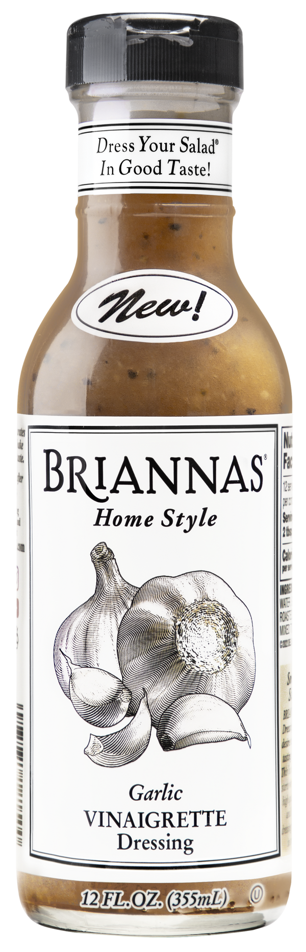 Bottle of Briannas Home Style Garlic Vinaigrette Dressing, 12 FL OZ