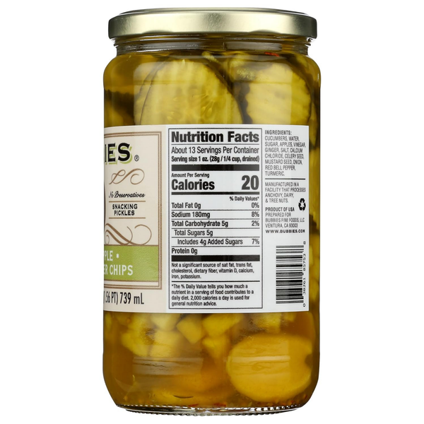 Bubbies Ginger Apple Bread & Butter Pickle Chips, 25 oz – Sweet & Tangy Pickle Chips with Apple and Ginger Flavor