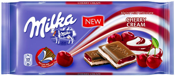 Milka Cherry Cream Chocolate Bar 3.52 oz (100g) – Alpine Milk Chocolate, Cherry Filling