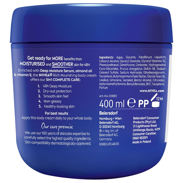 Nivea Rich Nourishing Body Cream Dry Skin Almond Oil 400 ml