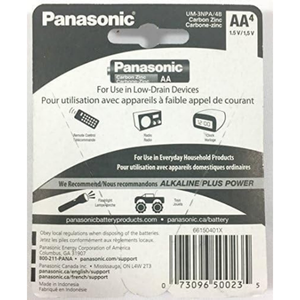 Panasonic AA Batteries Super Heavy Duty Power Carbon Zinc Double A Battery 1.5v ( 4 PCS )