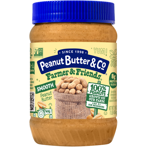 Peanut Butter & Co. Farmer & Friends Smooth Peanut Butter 16 oz - one-ingredient peanut butter jar