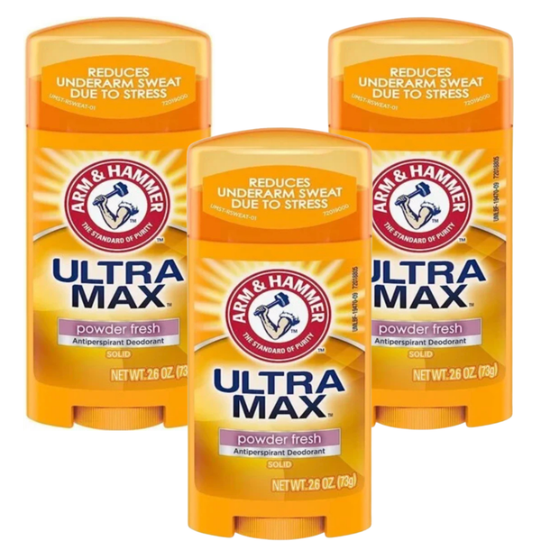 Arm & Hammer Ultramax Deodorant Stick Powder Fresh 2.6 oz – Long-Lasting Odor Protection – Soft Powdery Scent - 3  Packs