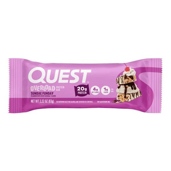 Quest Overload Protein Bar Sundae Funday flavor, 2.22 oz - 20g protein snack bar
