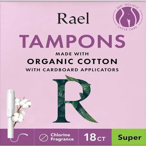 Rael Organic Cotton Tampons Super 18 Count - front of box