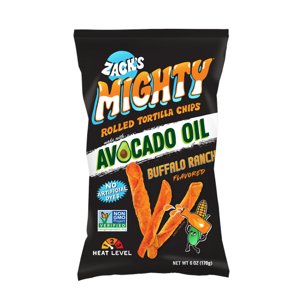 Zack's Mighty Rolled Tortilla Chips, Buffalo Ranch, 7 oz bag - front