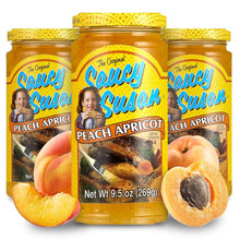 Saucy Susan Peach Apricot sauce jars with fresh fruit slices, 9.5 oz each, perfect for grilling and meals